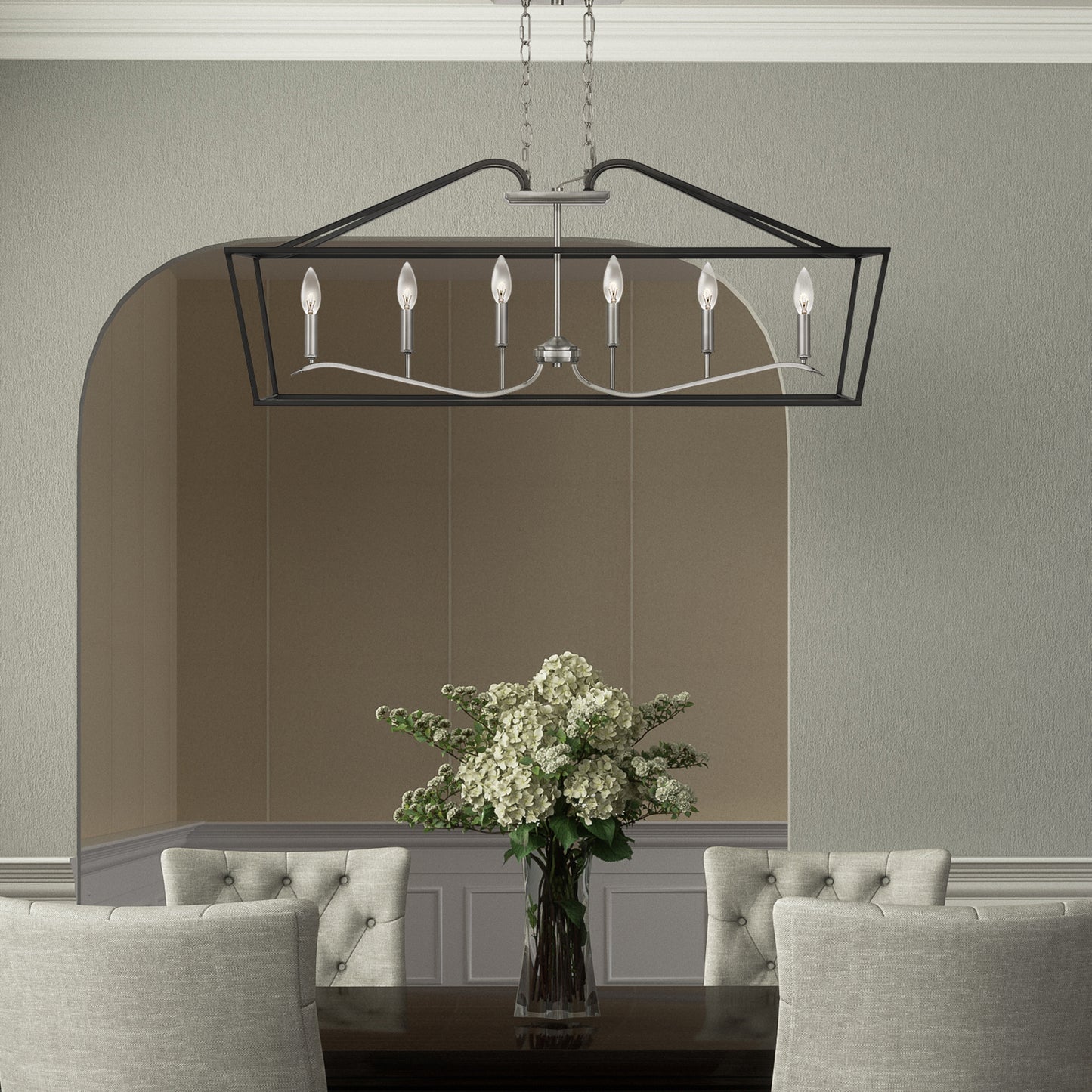 Quoizel Catalina Linear 6 Light Chandelier, Matte Black/Nickel Metal