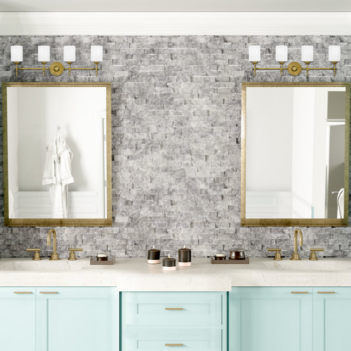 Quoizel Aria Bath Vanity, Weathered Brass/Opal Etched Glass