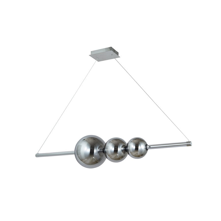 Abra Lighting ORB 1 Light Linear Bar Pendant/3 Orb, Chrome/Smoke