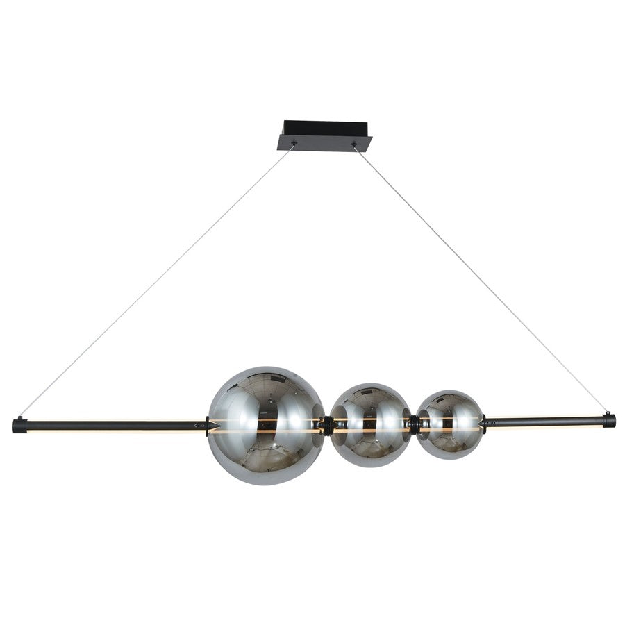 Abra Lighting ORB 1 Light Linear Bar Pendant/3 Orbs, BK/Smoke