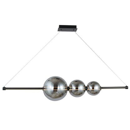 Abra Lighting ORB 1 Light Linear Bar Pendant/3 Orbs, BK/Smoke