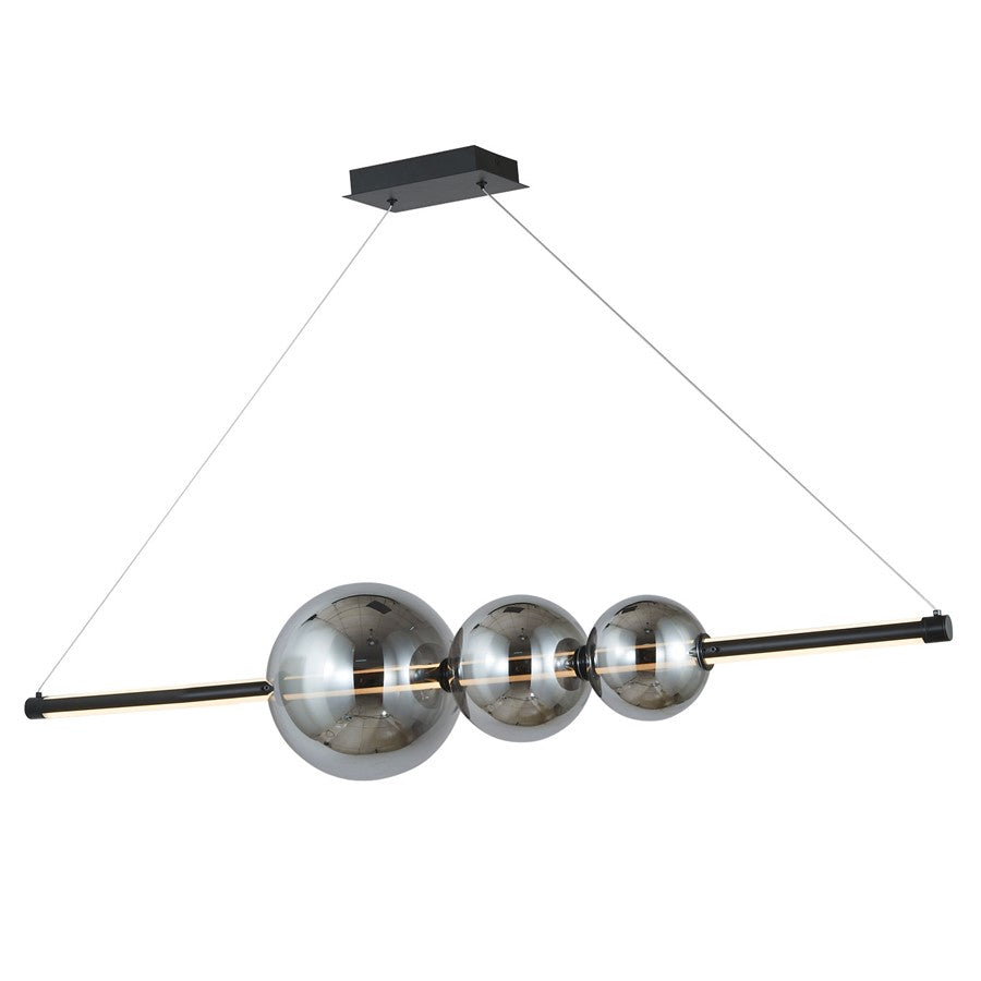 Abra Lighting ORB 1 Light Linear Bar Pendant/3 Orbs, BK/Smoke