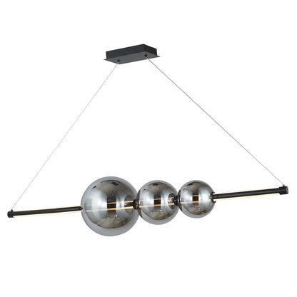 Abra Lighting ORB 1 Light Linear Bar Pendant/3 Orbs, BK/Smoke