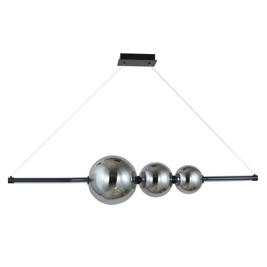 Abra Lighting ORB 1 Light Linear Bar Pendant/3 Orbs, BK/Smoke