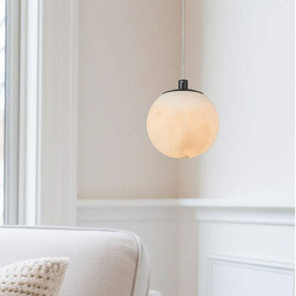 Abra Lighting Stone 1 Light Orb 4" Pendant, Black/Alabaster