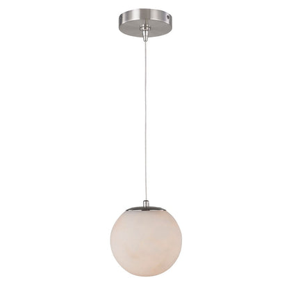 Abra Lighting Stone 1 Light Orb 6" Pendant, Nickel/Alabaster