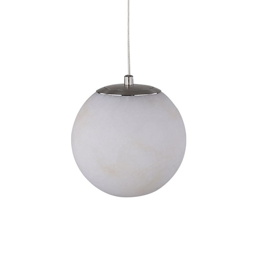 Abra Lighting Stone 1 Light Orb 6" Pendant, Nickel/Alabaster