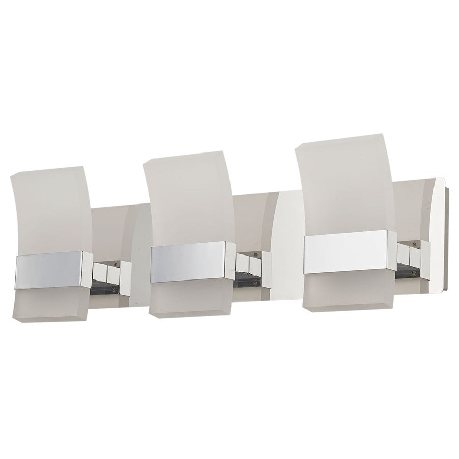 Abra Lighting Fang 6 Light 3 Light Curved Frosted Vanity, Chrome
