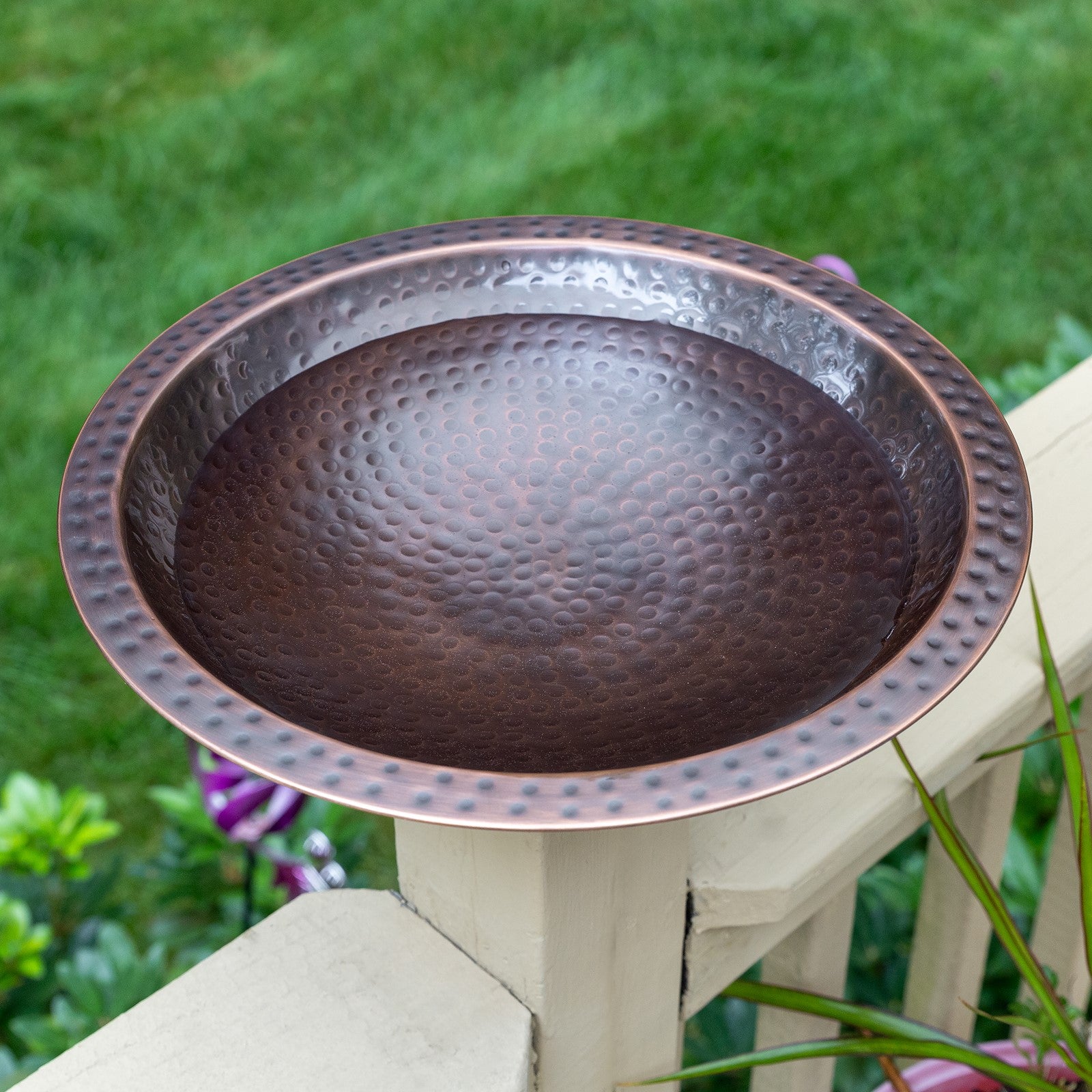 Achla Hammered Copper 14in Birdbath for 4x4 Post | Copper Plated Brass | Garden & Patio Bird Bath | 14 x 14 x 6.5 in | Model BBHC-14P