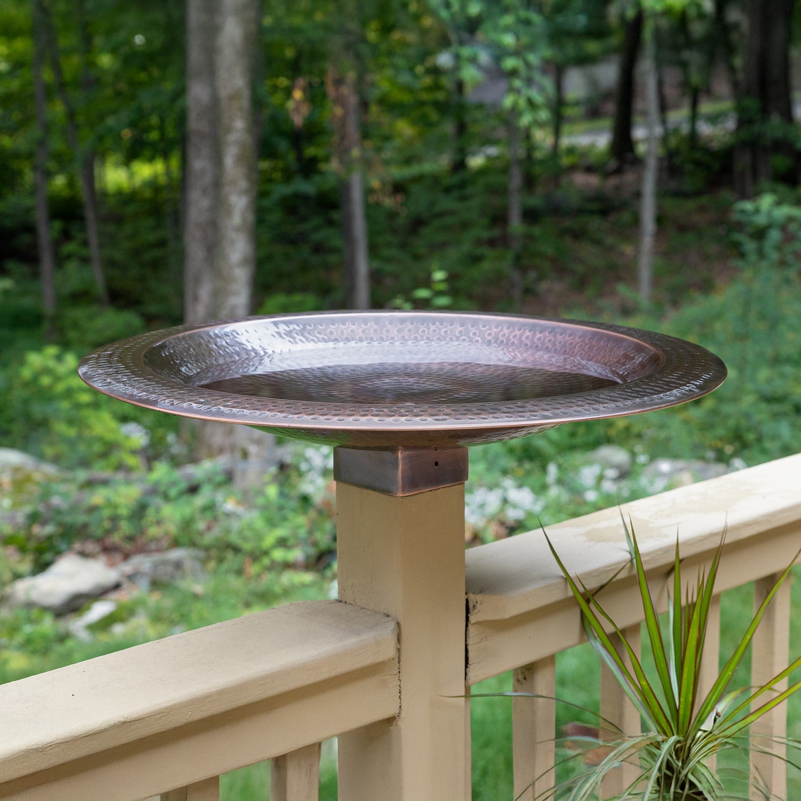Achla Hammered Copper 23in Birdbath for 4x4 Post | Copper Plated Brass | Garden & Patio Bird Bath | 23 x 23 x 7.25 in | Model BBHC-23P