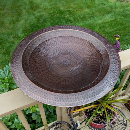 Achla Hammered Copper 23in Birdbath for 4x4 Post | Copper Plated Brass | Garden & Patio Bird Bath | 23 x 23 x 7.25 in | Model BBHC-23P