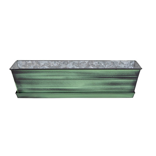 Achla Classic Green Flower Box Tray Kit | Galvanized Steel Green Patina | Deck & Balcony Container Garden | 22 x 6 x 5 in | Model C-08-T
