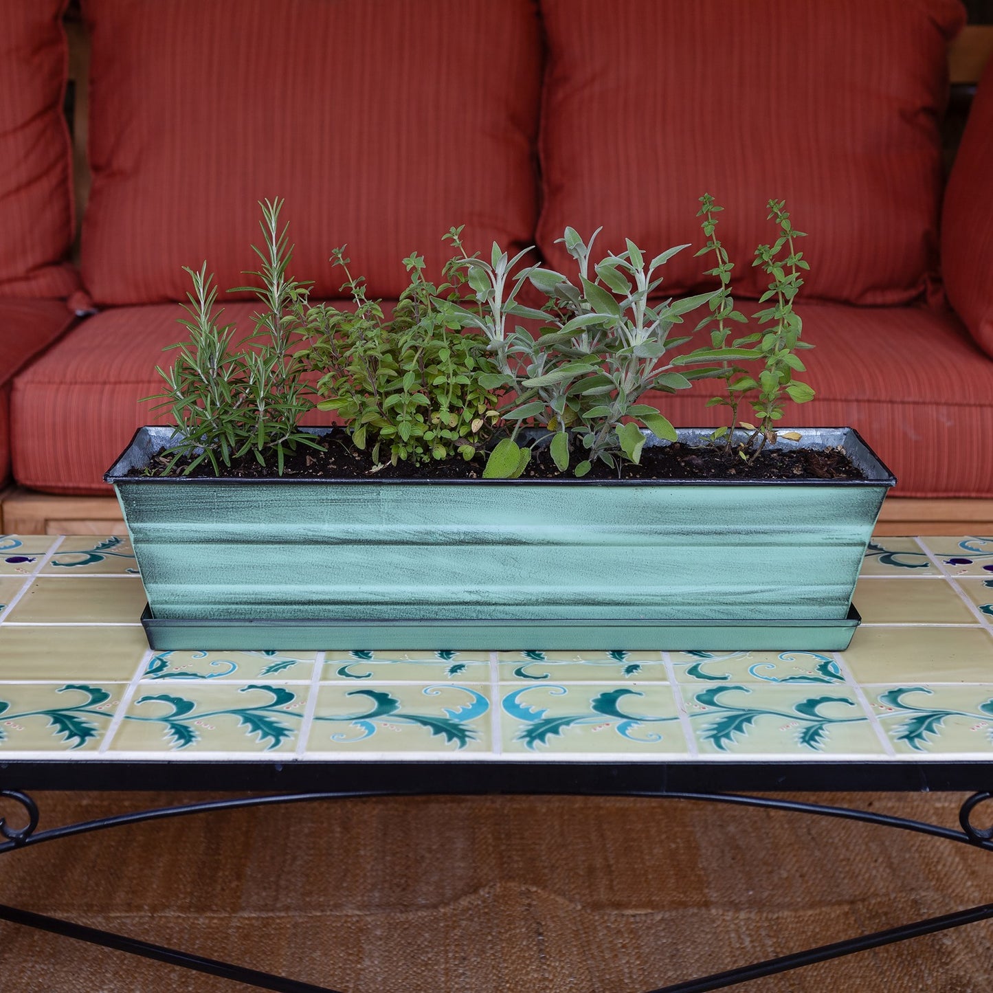 Achla Classic Green Flower Box Tray Kit | Galvanized Steel Green Patina | Deck & Balcony Container Garden | 22 x 6 x 5 in | Model C-08-T