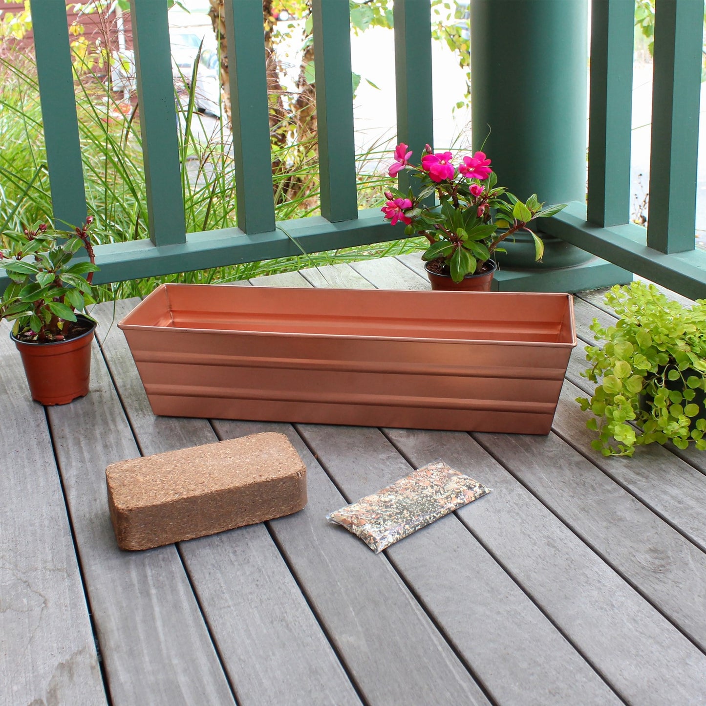 Achla Bloom Box 22in Small Garden Growing Kit | Copper Plated Galvanized Steel | Deck, Porch & Balcony Container Garden | Model C-08C-GK