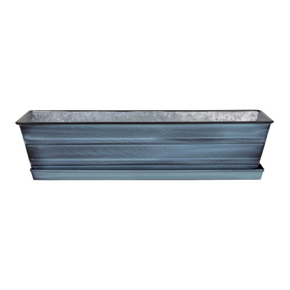 Achla Small Nantucket Blue Flower Box with Tray | Galvanized Steel Patina Finish | Deck, Balcony & Indoor Container Garden | Model C-08NB-T
