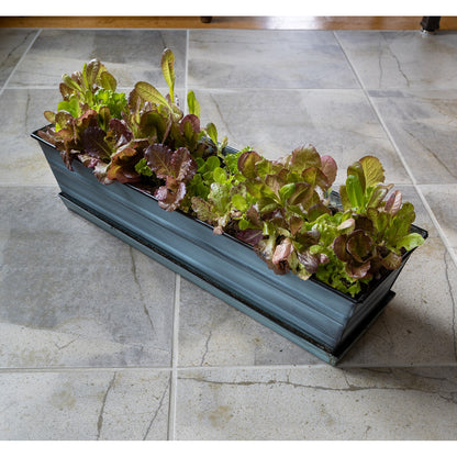 Achla Small Nantucket Blue Flower Box with Tray | Galvanized Steel | Deck, Balcony & Indoor Container Garden | 22 x 6 x 5 in | Model C-08NB-T