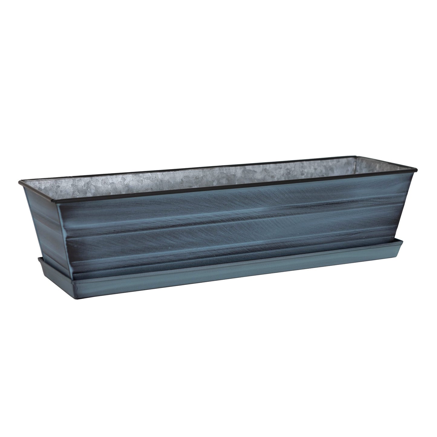 Achla Small Nantucket Blue Flower Box with Tray | Galvanized Steel | Deck, Balcony & Indoor Container Garden | 22 x 6 x 5 in | Model C-08NB-T