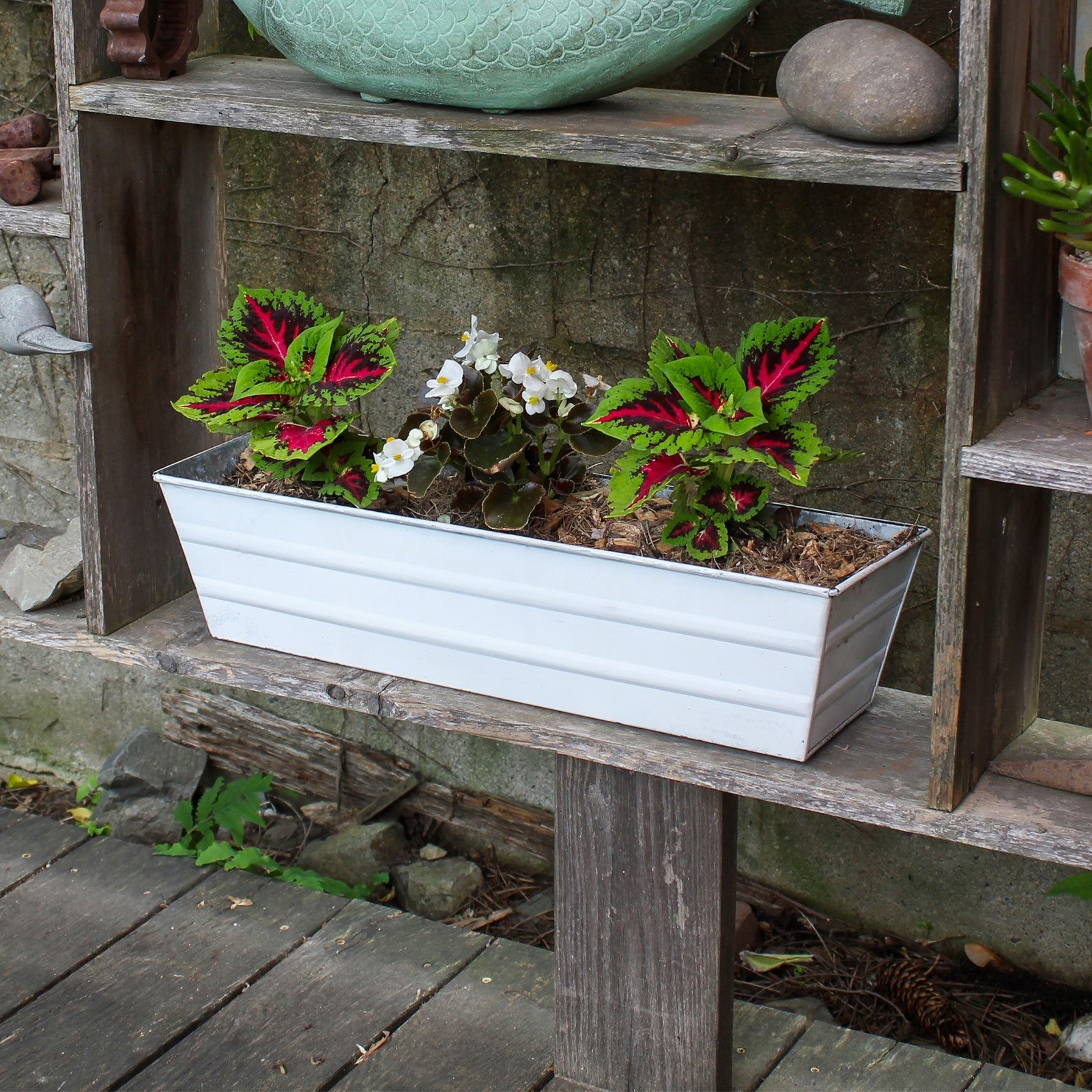 Achla Bloom Box Garden Growing Kit Small Cape Cod White | Galvanized Steel White Patina | Deck & Balcony Container Garden | Model C-08W-GK