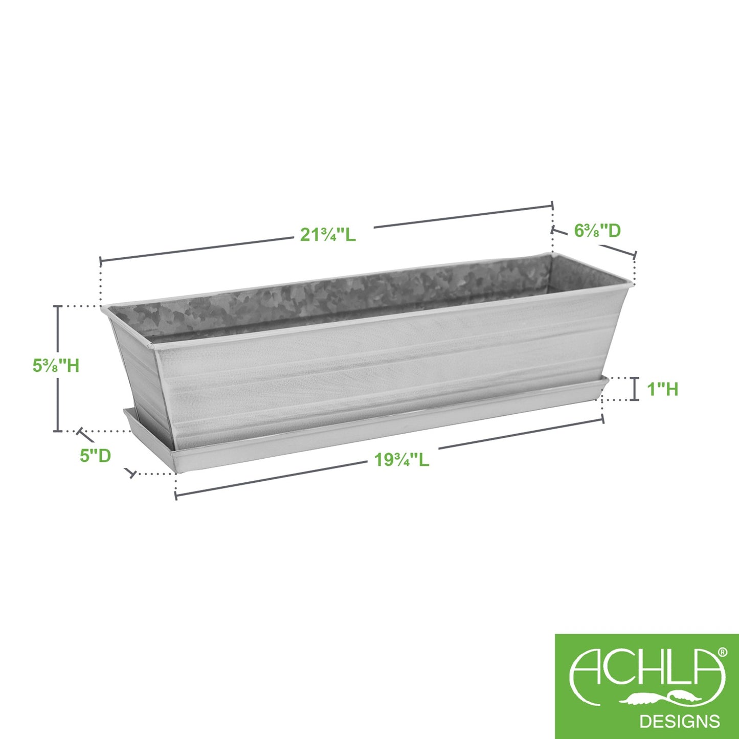Achla Small White Flower Box with Drip Tray | Galvanized Steel Planter | Balcony & Deck Container Garden | 22 x 6 x 5 in | Model C-08W-T