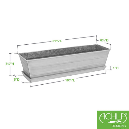 Achla Small White Flower Box with Drip Tray | Galvanized Steel Planter | Balcony & Deck Container Garden | 22 x 6 x 5 in | Model C-08W-T