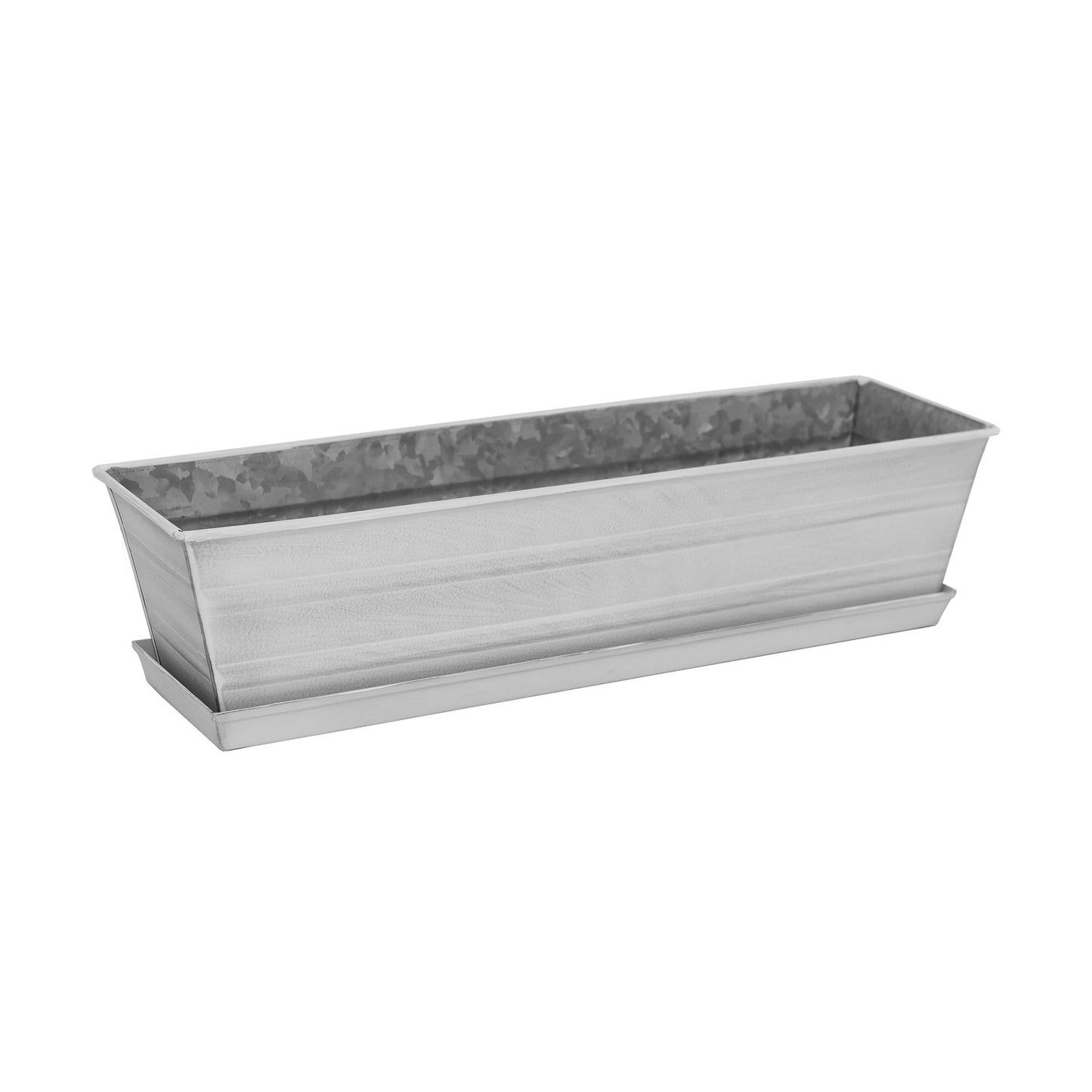 Achla Small White Flower Box with Drip Tray | Galvanized Steel Planter | Balcony & Deck Container Garden | 22 x 6 x 5 in | Model C-08W-T