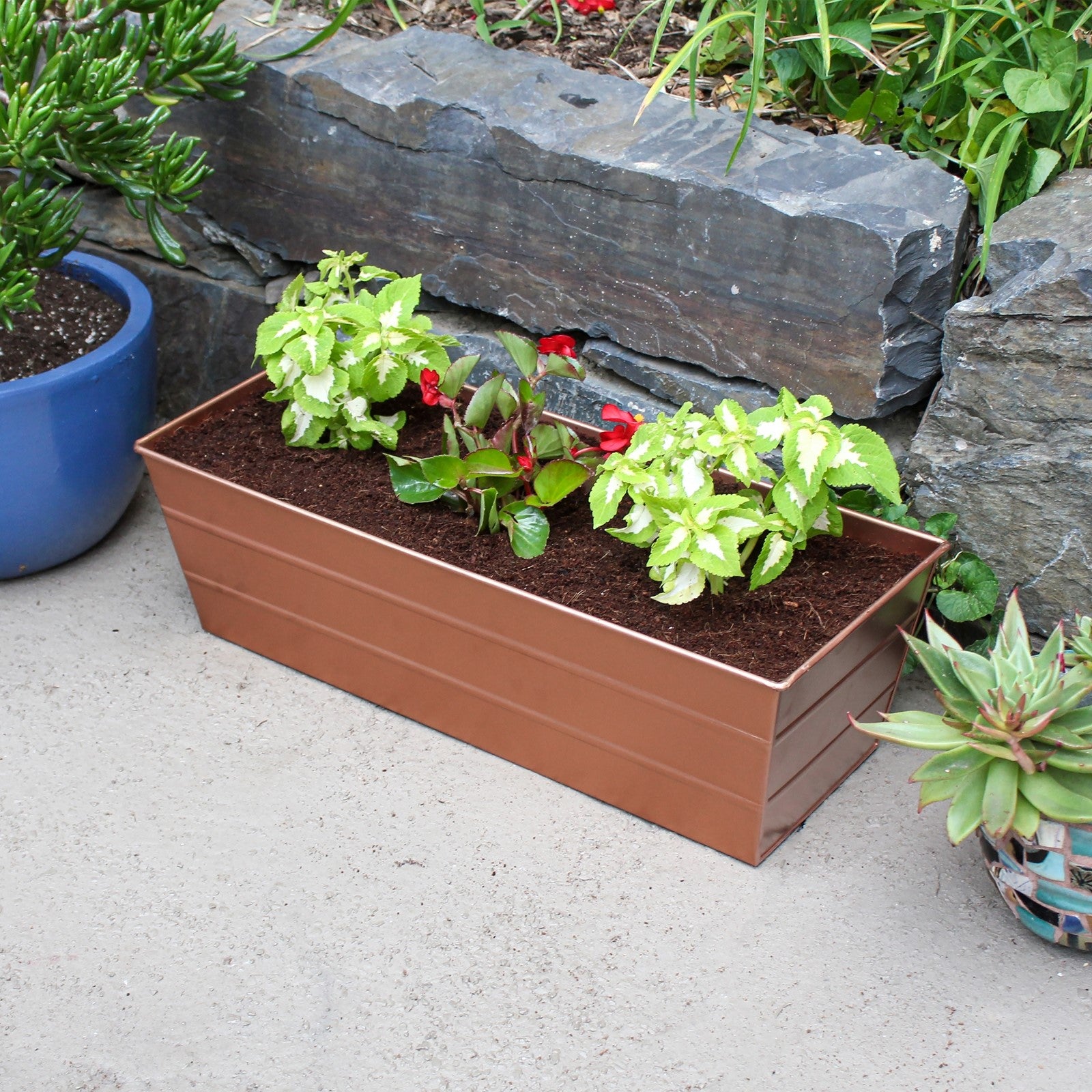 Achla Bloom Box Garden Growing Kit, Medium Copper | Galvanized Steel Planter Box | Deck, Porch & Balcony Container Garden | 24 x 9.5 | Model C-20C-GK2