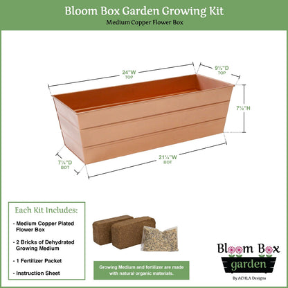 Achla Bloom Box Garden Growing Kit, Medium Copper | Galvanized Steel Planter Box | Deck, Porch & Balcony Container Garden | Model C-20C-GK2