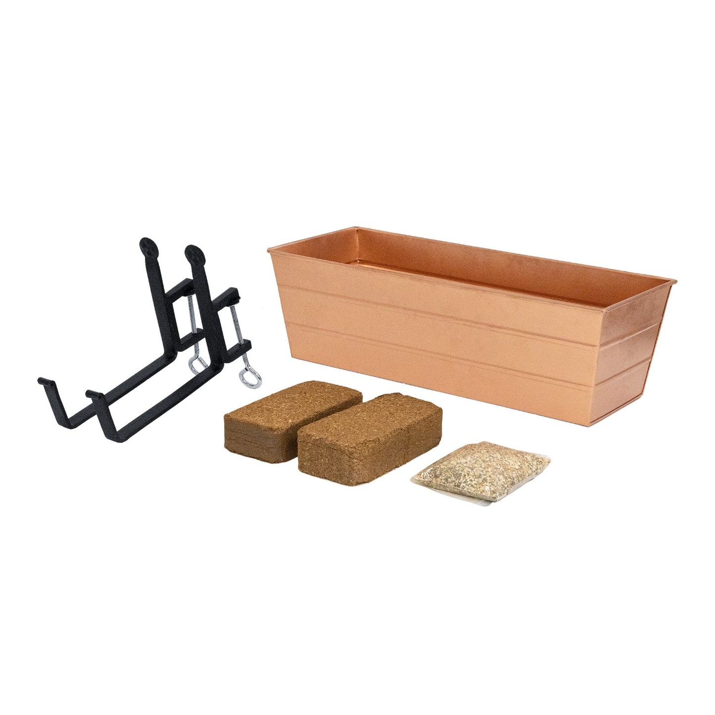 Achla Bloom Box Medium Copper Planter | Galvanized Steel with Wrought Iron Brackets | Deck & Balcony Railing Garden | Model C-20C-RM-GK2