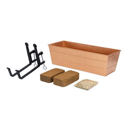 Achla Bloom Box Medium Copper Planter | Galvanized Steel with Wrought Iron Brackets | Deck & Balcony Railing Garden | Model C-20C-RM-GK2