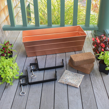 Achla Bloom Box Medium Copper Planter | Galvanized Steel with Wrought Iron Brackets | Deck & Balcony Railing Garden | Model C-20C-RM-GK2