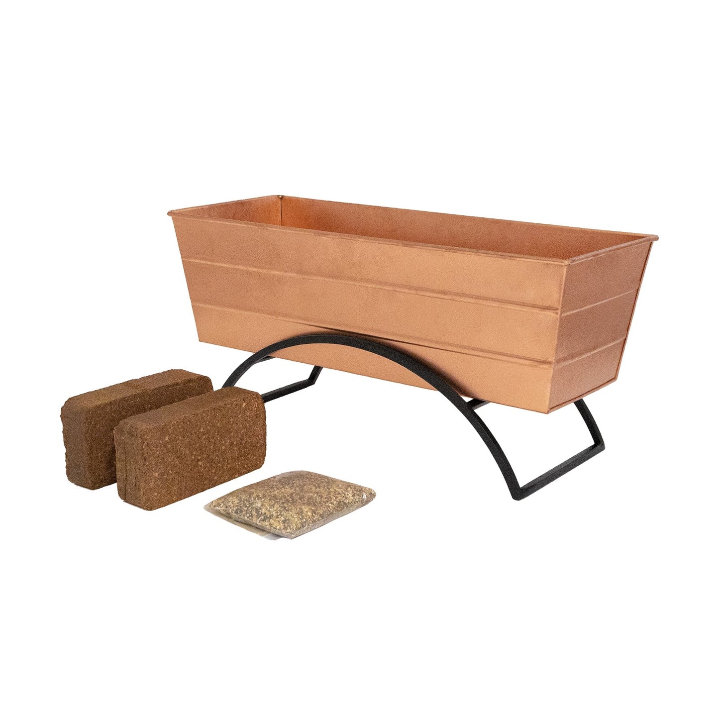 Achla Bloom Box Garden Growing Kit, Medium Copper with Odette Stand | Galvanized Steel Planter on Wrought Iron Stand | Deck, Patio & | Model C-20C-S-GK2