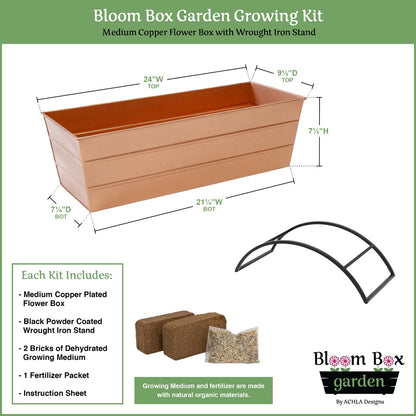 Achla Bloom Box Garden Growing Kit Medium Copper | Galvanized Steel Planter on Wrought Iron Stand | Deck, Patio & Balcony Garden | Model C-20C-S-GK2