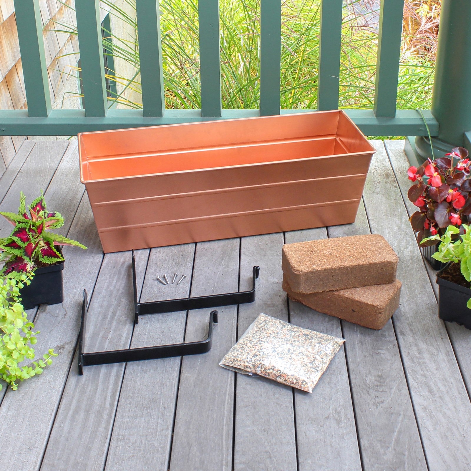Achla Bloom Box Garden Growing Kit Medium Copper | Galvanized Steel with Copper Plated Finish | Deck, Porch & Balcony Planter | 24 | Model C-20C-WM-GK2