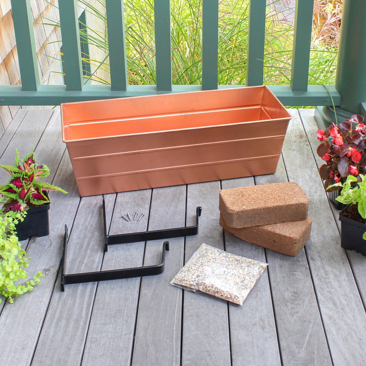 Achla Bloom Box Garden Growing Kit Medium Copper Planter | Galvanized Steel with Copper Plated Finish | Deck, Porch & Balcony | Model C-20C-WM-GK2