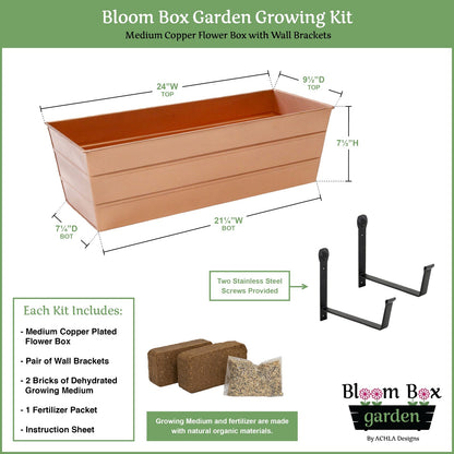 Achla Bloom Box Garden Growing Kit Medium Copper | Galvanized Steel with Copper Plated Finish | Deck, Porch & Balcony Planter | 24 | Model C-20C-WM-GK2
