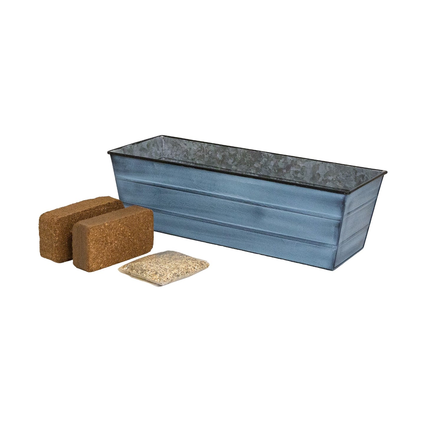 Achla Bloom Box Garden Growing Kit Medium Nantucket Blue | Galvanized Steel Planter | Deck, Porch & Balcony Container Garden | Model C-20NB-GK2