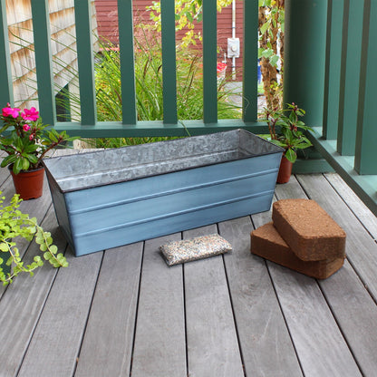 Achla Bloom Box Garden Growing Kit Medium Nantucket Blue | Galvanized Steel with Blue Patina Finish | Deck, Porch & Balcony Planter | Model C-20NB-GK2