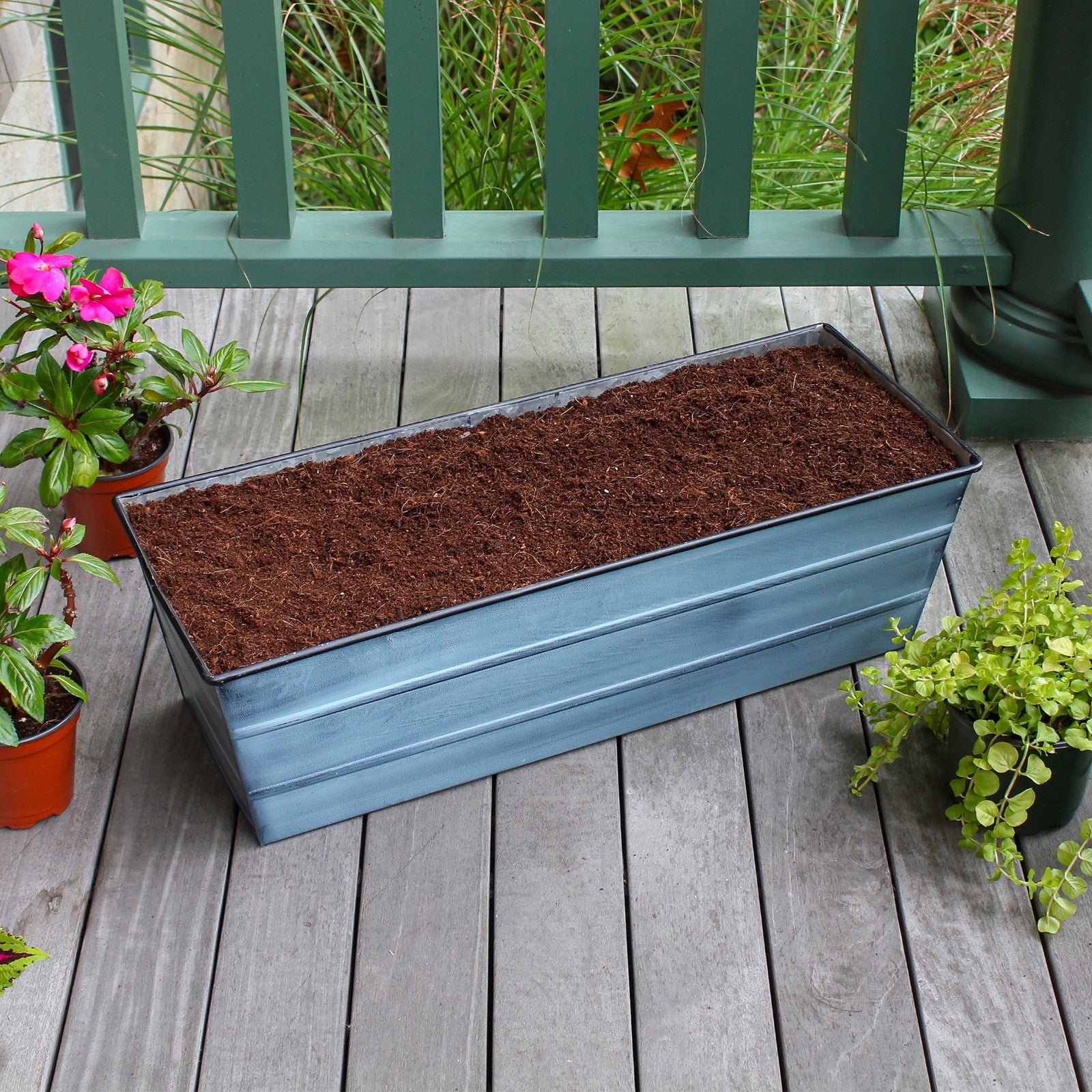 Achla Bloom Box Garden Growing Kit Medium Nantucket Blue | Galvanized Steel with Blue Patina Finish | Deck, Porch & Balcony Planter | Model C-20NB-GK2
