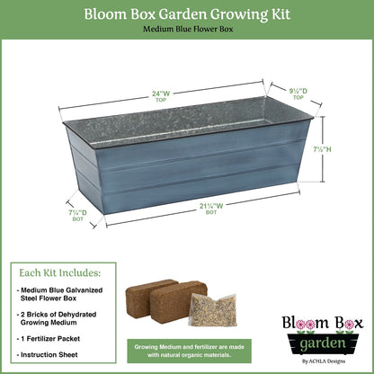 Achla Bloom Box Garden Growing Kit Medium Nantucket Blue | Galvanized Steel with Blue Patina Finish | Deck, Porch & Balcony Planter | Model C-20NB-GK2