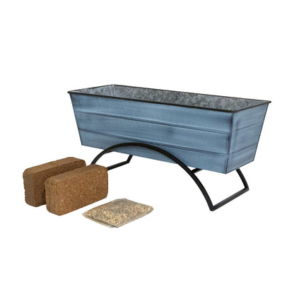 Achla Bloom Box Garden Growing Kit Medium Blue with Odette Stand | Galvanized Steel and Wrought Iron | Deck, Porch & Balcony | Model C-20NB-S-GK2