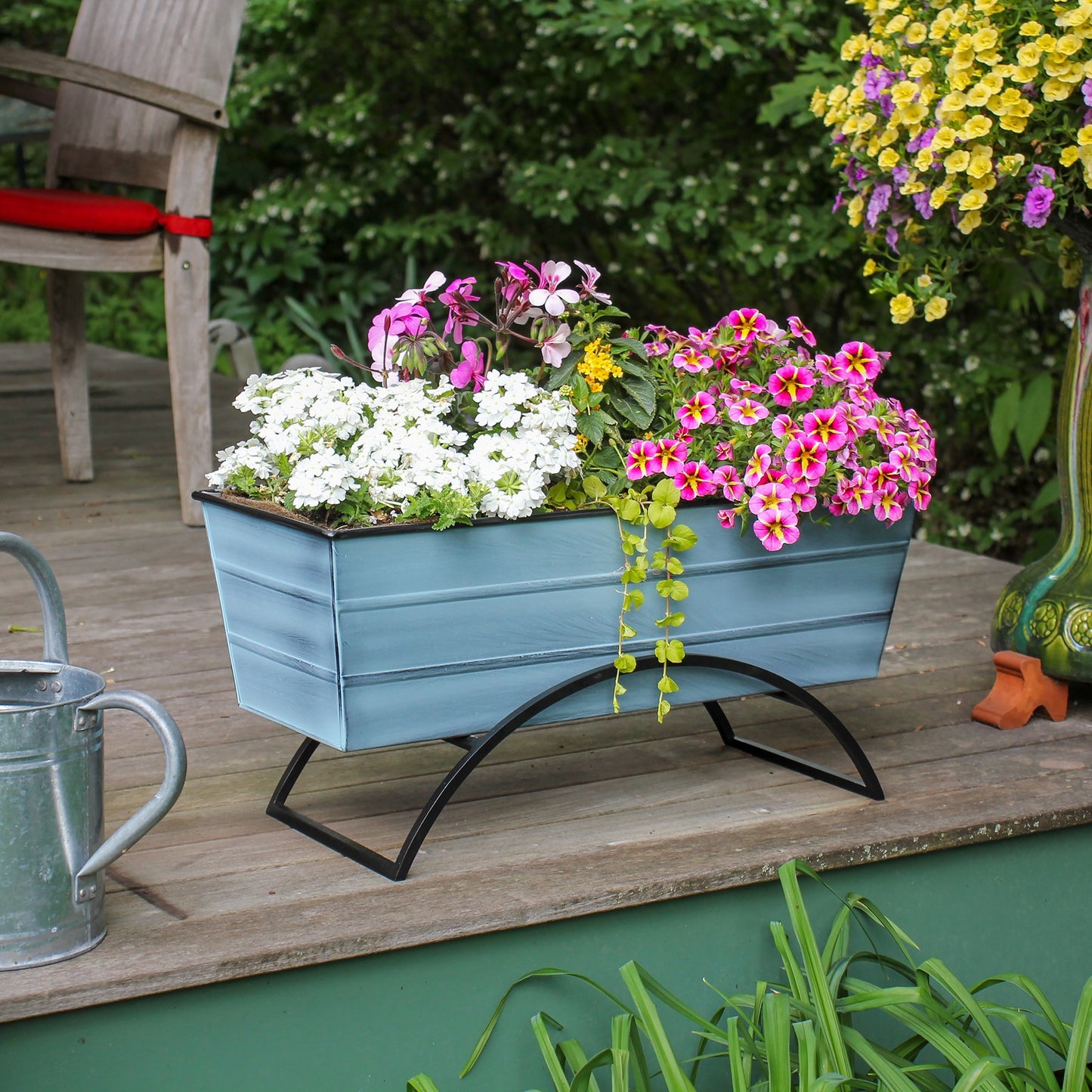 Achla Bloom Box Garden Growing Kit Medium Blue | Galvanized Steel and Wrought Iron | Deck, Porch & Balcony Container Garden | Model C-20NB-S-GK2