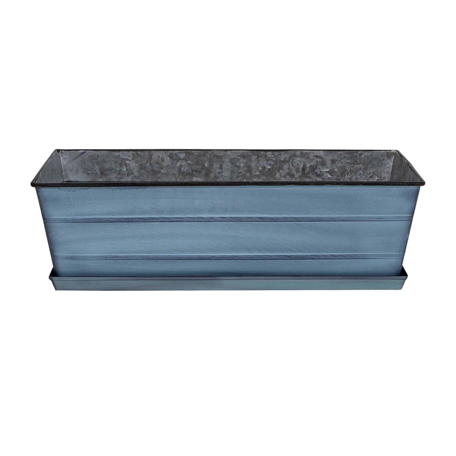 Achla Medium Blue Flower Box with Tray Kit | Galvanized Steel Nantucket Blue | Deck, Balcony & Porch Planter | 24 x 10 x 8 in | Model C-20NB-T