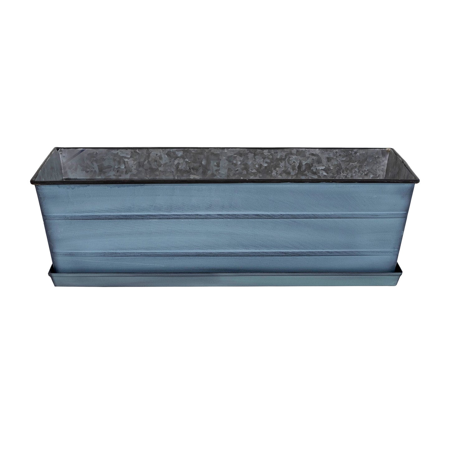 Achla Medium Blue Flower Box with Tray Kit | Galvanized Steel Nantucket Blue | Deck, Balcony & Porch Planter | 24 x 10 x 8 in | Model C-20NB-T