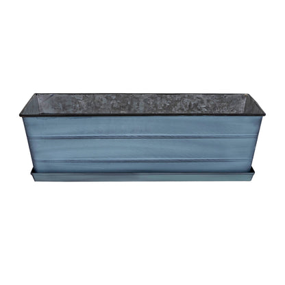 Achla Medium Blue Flower Box with Tray Kit | Galvanized Steel Nantucket Blue | Deck, Balcony & Porch Planter | 24 x 10 x 8 in | Model C-20NB-T