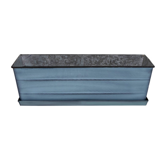 Achla Medium Blue Flower Box with Tray Kit | Galvanized Steel Nantucket Blue | Deck, Balcony & Porch Planter | 24 x 10 x 8 in | Model C-20NB-T