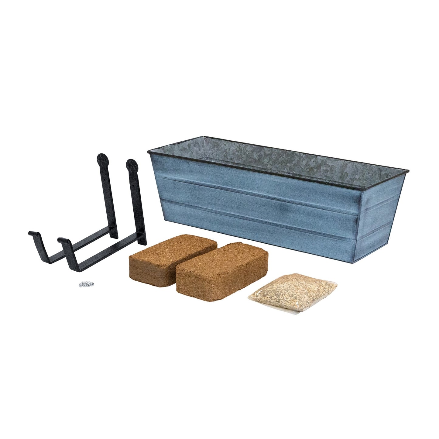 Achla Bloom Box Garden Growing Kit Medium Blue | Galvanized Steel and Wrought Iron Wall-Mounted Planter | Deck, Porch & Balcony | Model C-20NB-WM-GK2