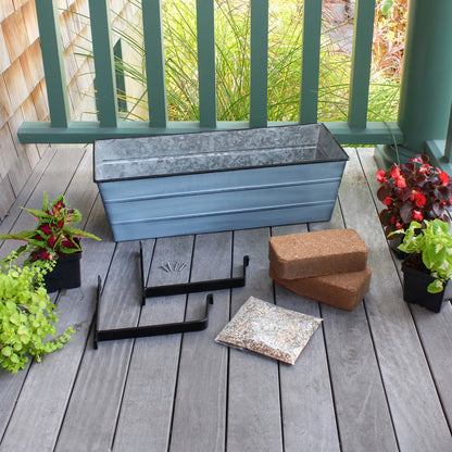 Achla Bloom Box Garden Growing Kit Medium Blue with Wall Brackets | Galvanized Steel and Wrought Iron | Wall-Mounted Deck & Porch | Model C-20NB-WM-GK2