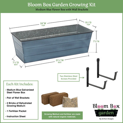 Achla Bloom Box Garden Growing Kit Medium Blue | Galvanized Steel and Wrought Iron Wall-Mounted Planter | Deck, Porch & Balcony | Model C-20NB-WM-GK2