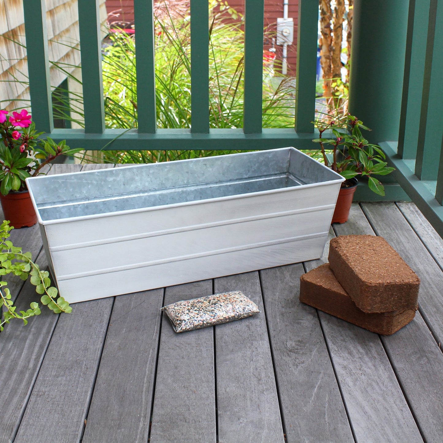Achla Bloom Box Garden Growing Kit Medium White | Galvanized Steel Cape Cod White | Deck, Porch & Balcony Container Garden | 24 x 9.5 | Model C-20W-GK2