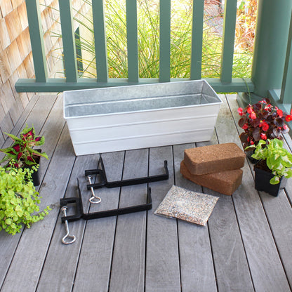 Achla Bloom Box Garden Growing Kit, Medium White | Galvanized Steel and Wrought Iron | Deck & Balcony Container Garden | Model C-20W-RM-GK2
